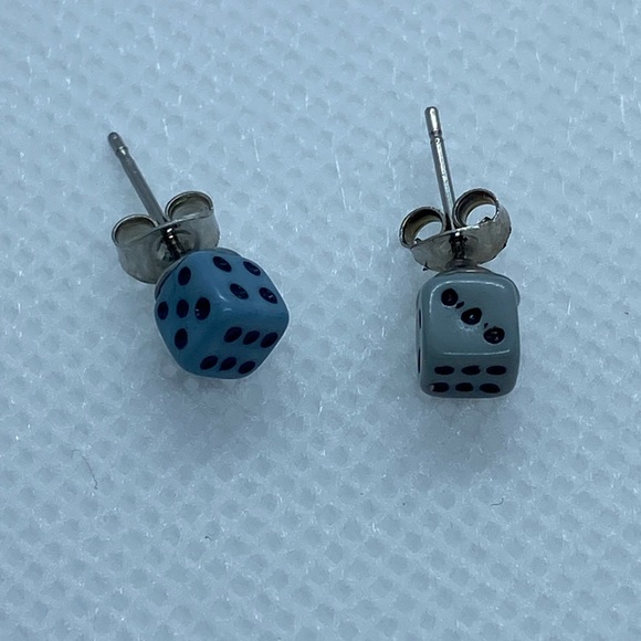 Gray Mini Dice Earrings Handmade - Picture 4 of 5